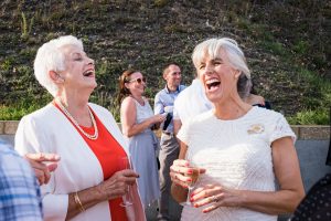 bride and mum laughing